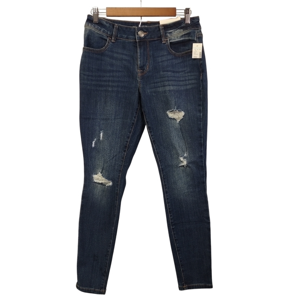 Maurices Women's Blue Distressed Mid Rise Short Skinny Jeans Size S NWT